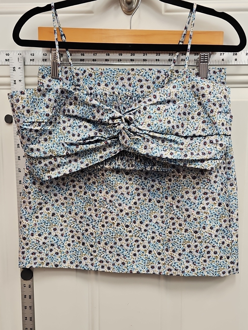 Blue Multi Floral Tie-Front Mini Top, Crop, Mini Skirt, Lightweight, Summer